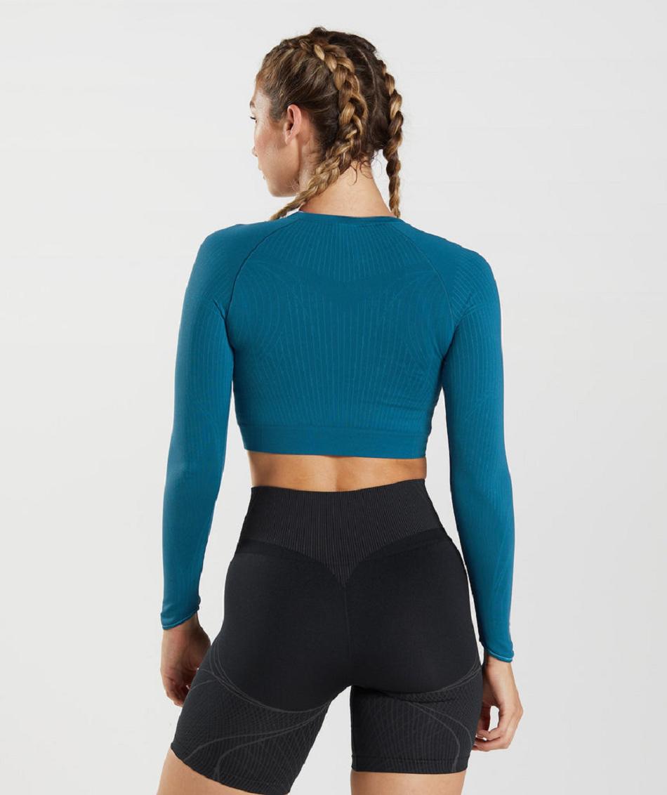 Przycięte Topy Damskie Gymshark Apex Seamless Niebieskie Ciemny Szare Niebieskie | PL 2568OKI